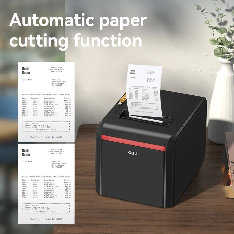 Deli ES301 thermal printer printing clear receipts in retail shop cashier counter