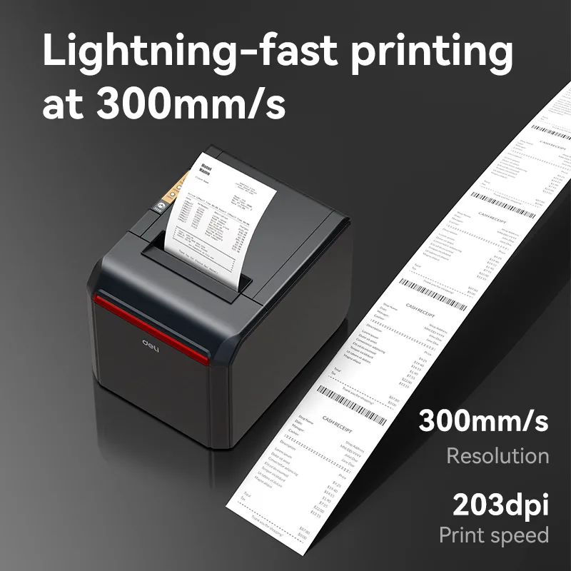 Deli ES301 thermal printer printing clear receipts in retail shop cashier counter