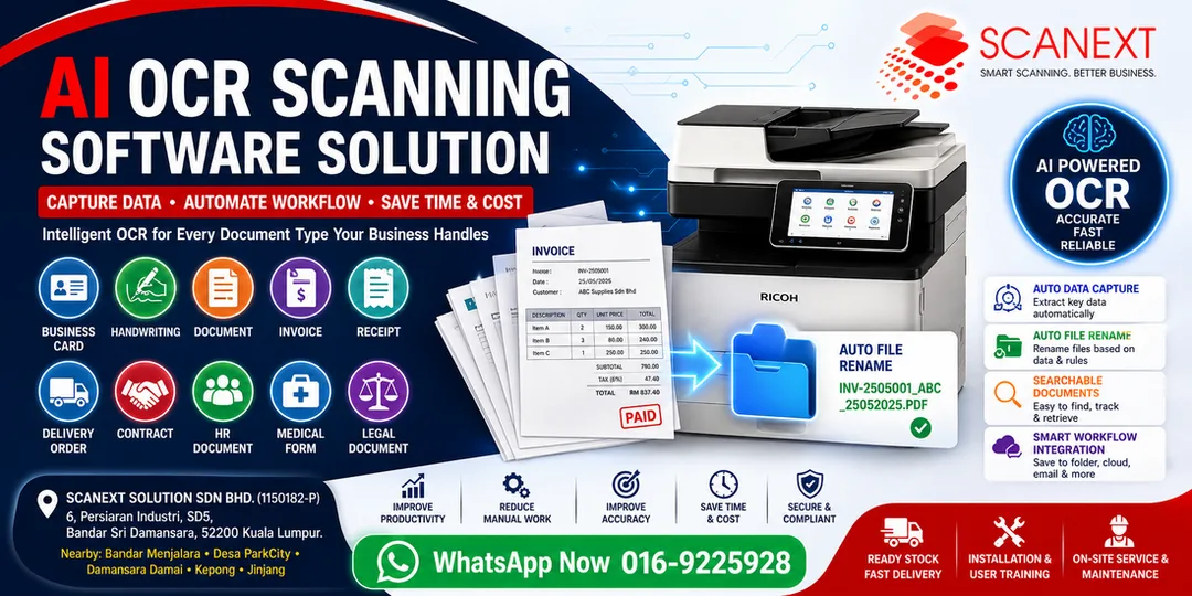 AI OCR Scanning Software for Business Card Invoice Document Handwriting Ricoh Smart Integration Scanext KL