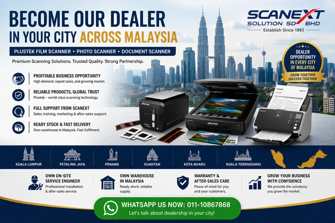 Become dealer for plustek film photo document scanner in malaysia scanext