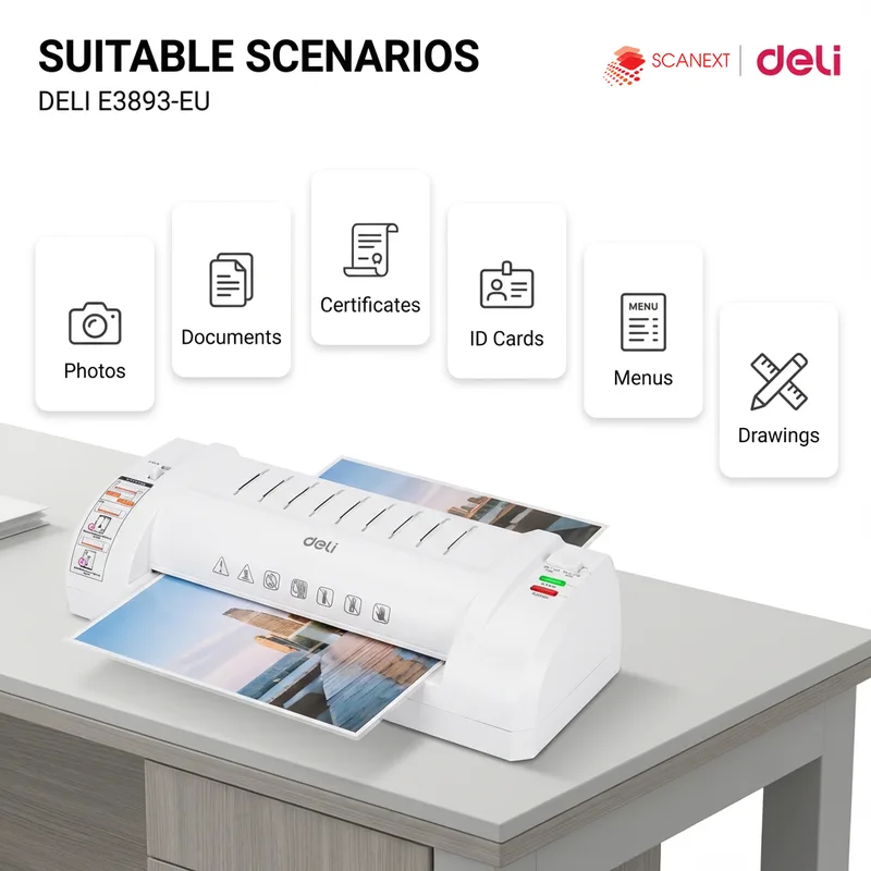 Compact office laminator Deli E3893-EU in Malaysian office