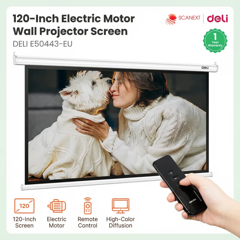 Corporate office setup featuring Deli E50443-EU projector for clear presentation display