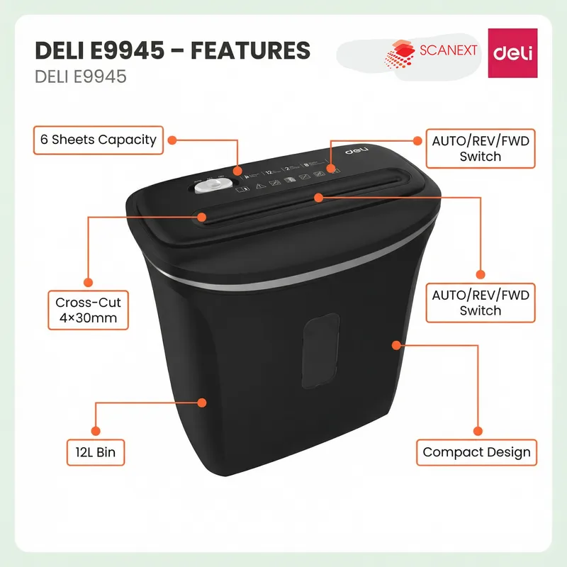 Quiet heavy duty paper shredding with Deli E9945 in Kuala Lumpur workplace