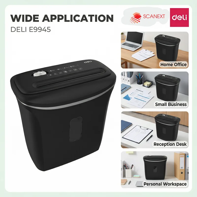 Corporate office document disposal using Deli E9945 shredder supplied by Scanext Malaysia