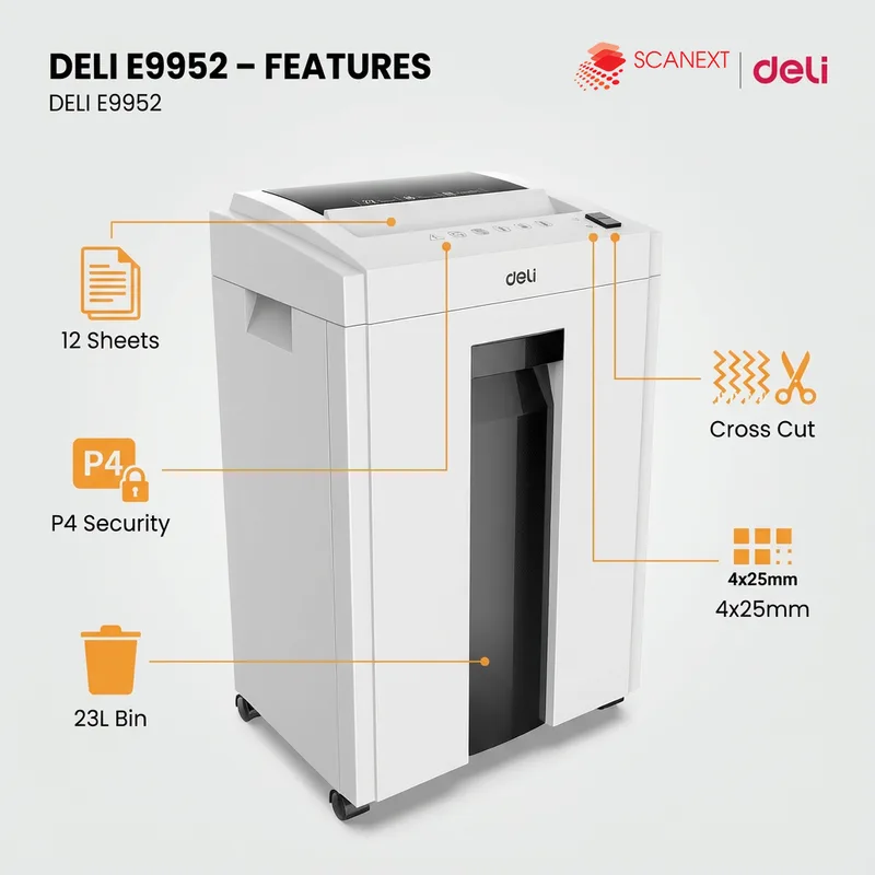 Deli E9952 paper shredder for secure office document disposal in Malaysia
