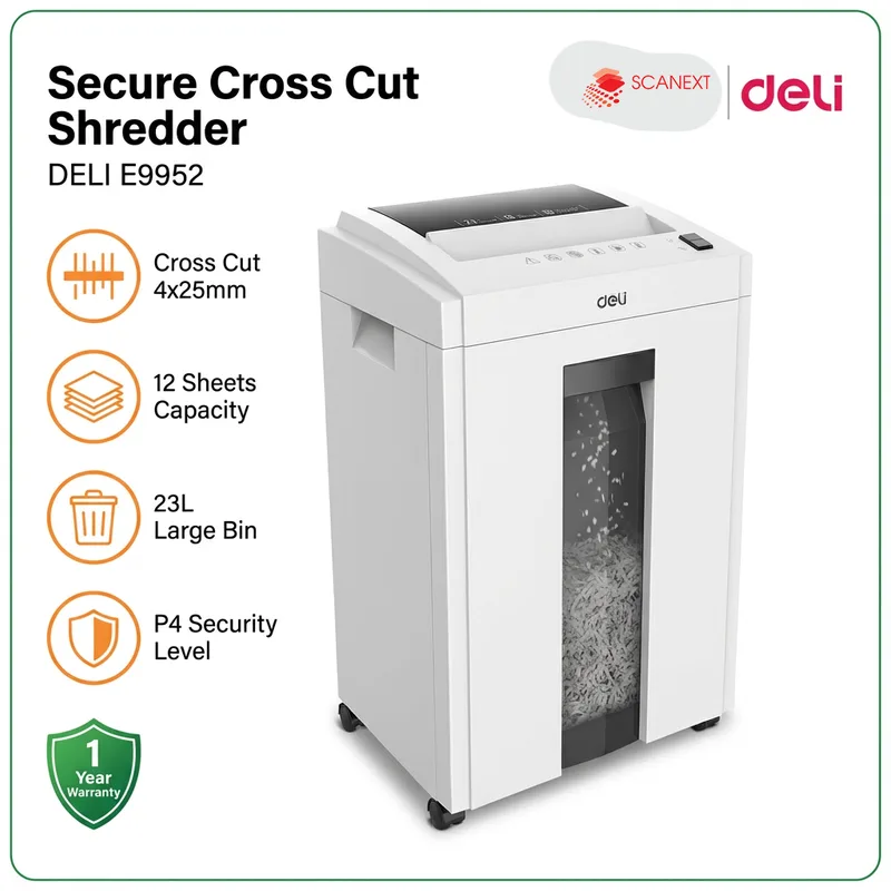 Malaysia office worker shredding confidential documents using Deli E9952