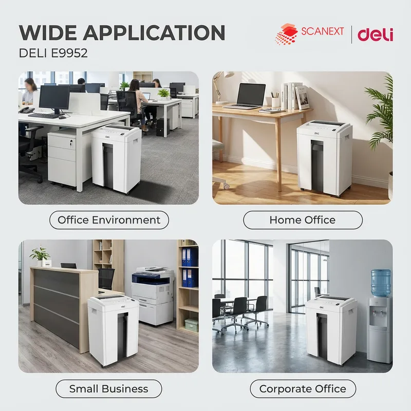 Quiet office paper shredding with Deli E9952 in Selangor business office
