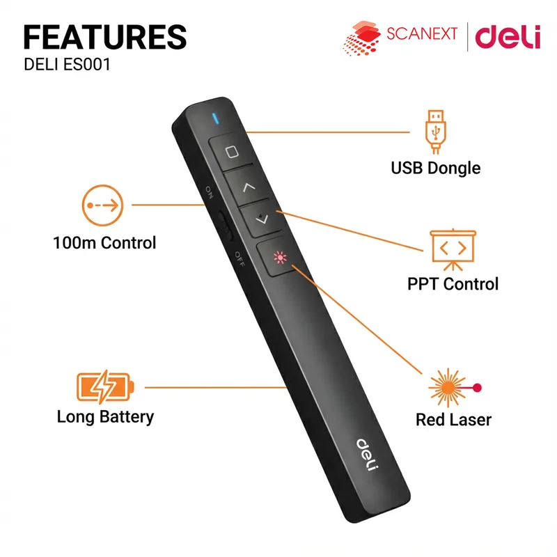 Professional presentation using Deli ES001 laser pointer in corporate office Malaysia