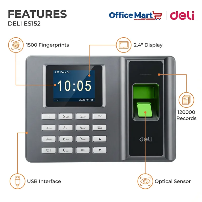 Deli ES152 fingerprint attendance machine for office use Malaysia