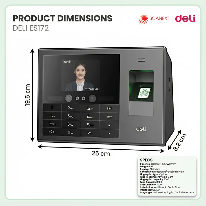 Deli ES172 biometric fingerprint attendance system installed in office