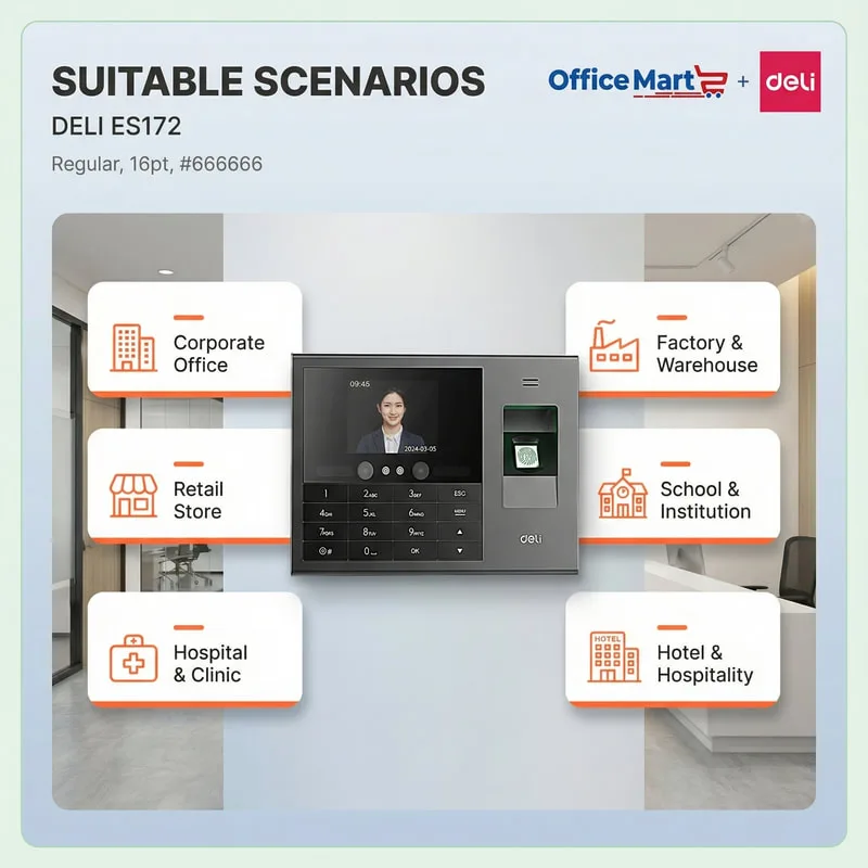 Deli ES172 fingerprint attendance machine with Scanext branding