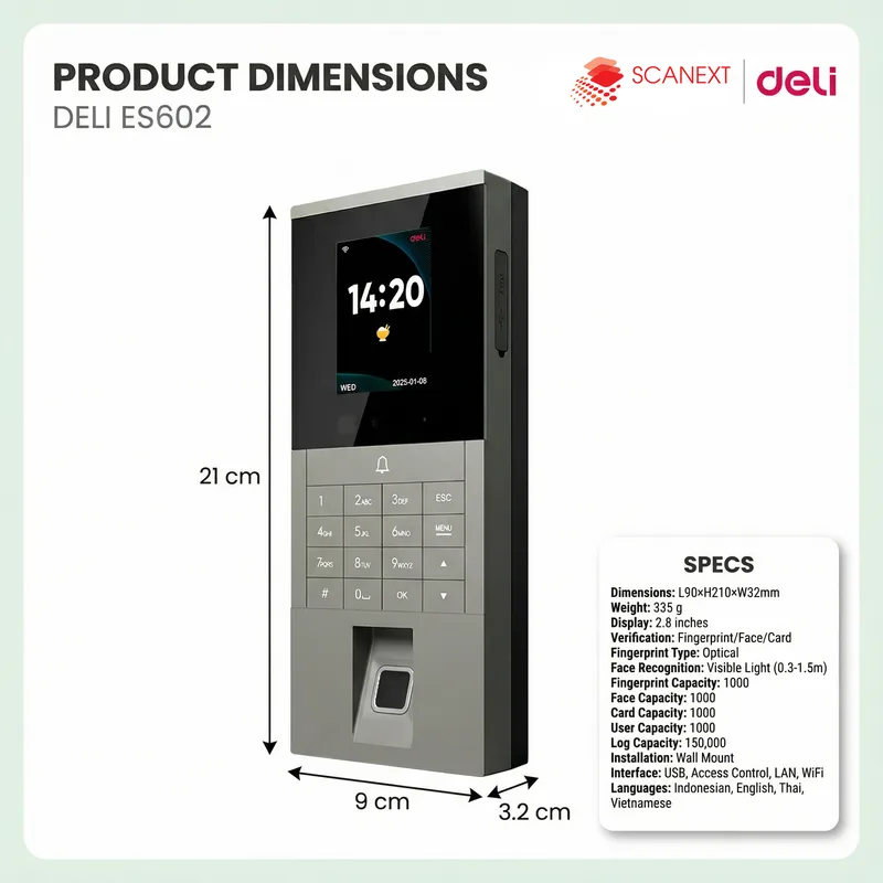Staff using Deli ES602 fingerprint attendance machine in small office