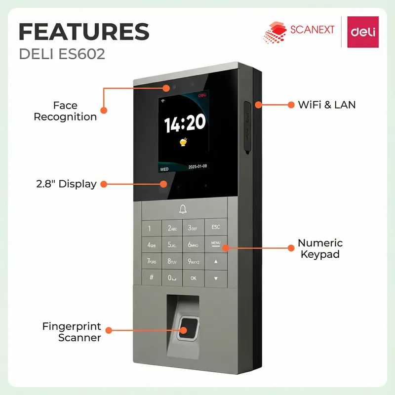 Deli ES602 fingerprint attendance machine for office use Malaysia