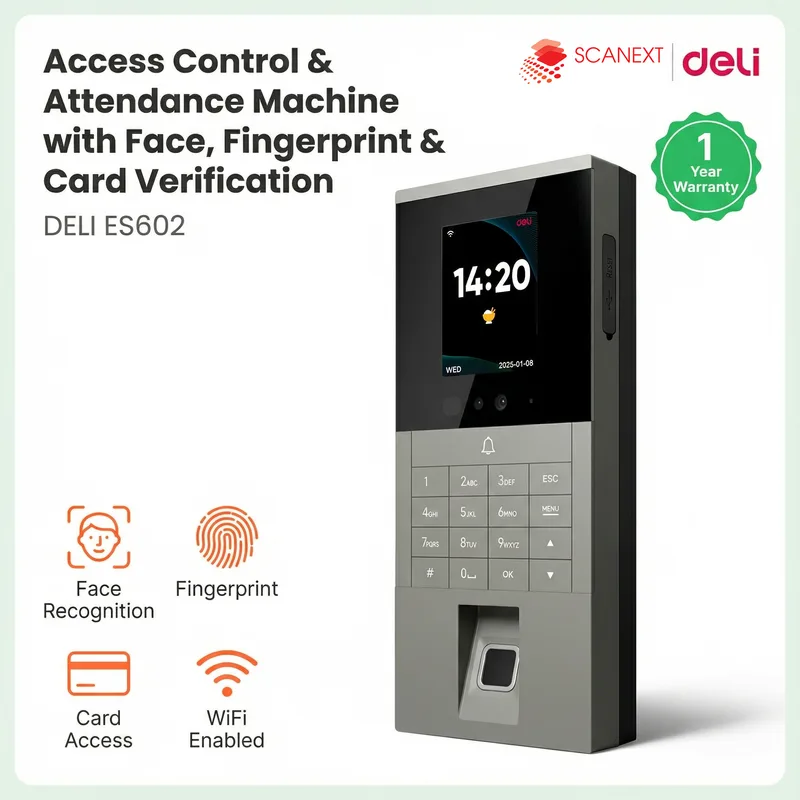Deli ES602 biometric fingerprint attendance system installed in office