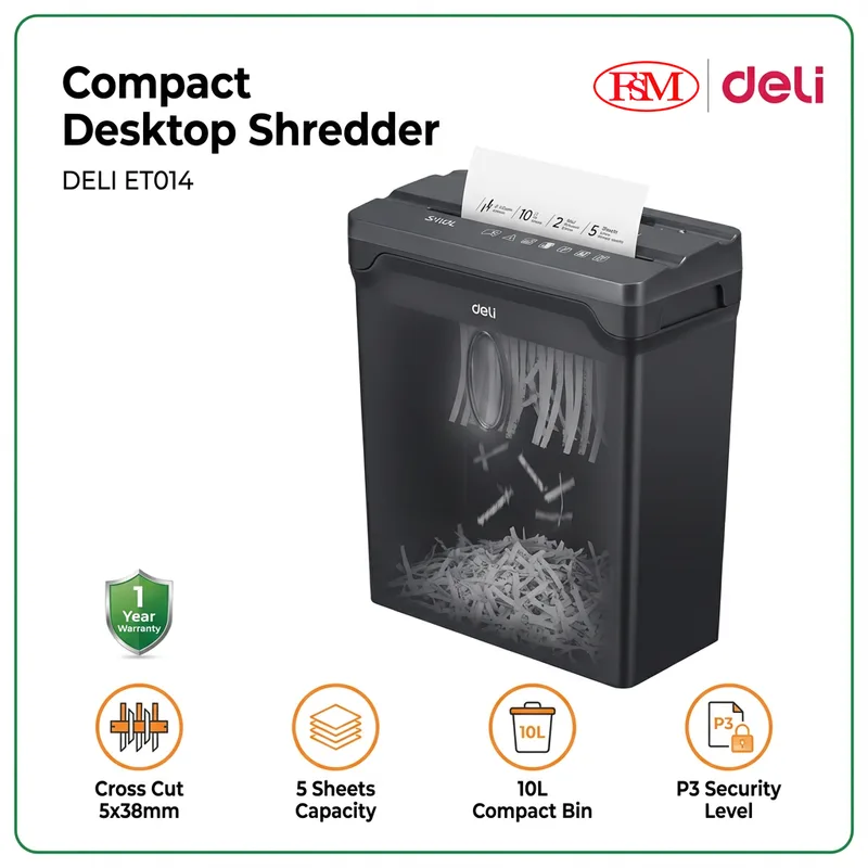 Office paper shredder Deli ET014 with Scanext supplier branding