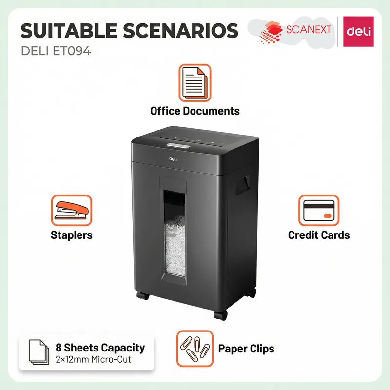 Small office document security using Deli ET022 shredder supplied by Scanext Malaysia