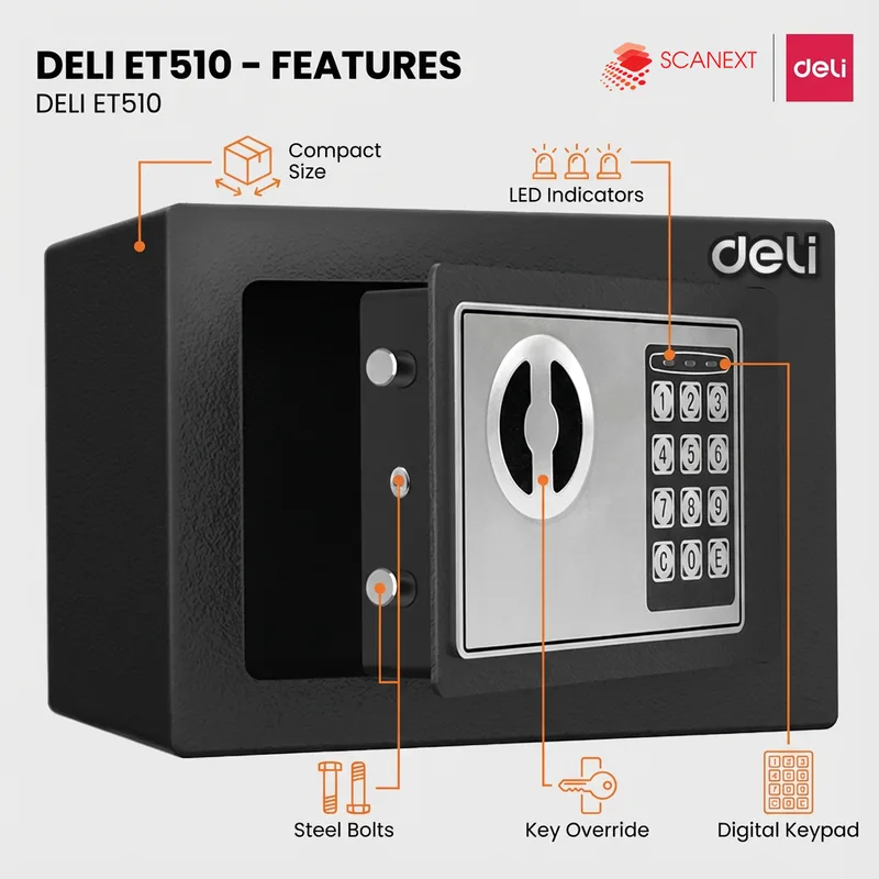 Compact digital safe box Deli ET510 for small office use in Selangor
