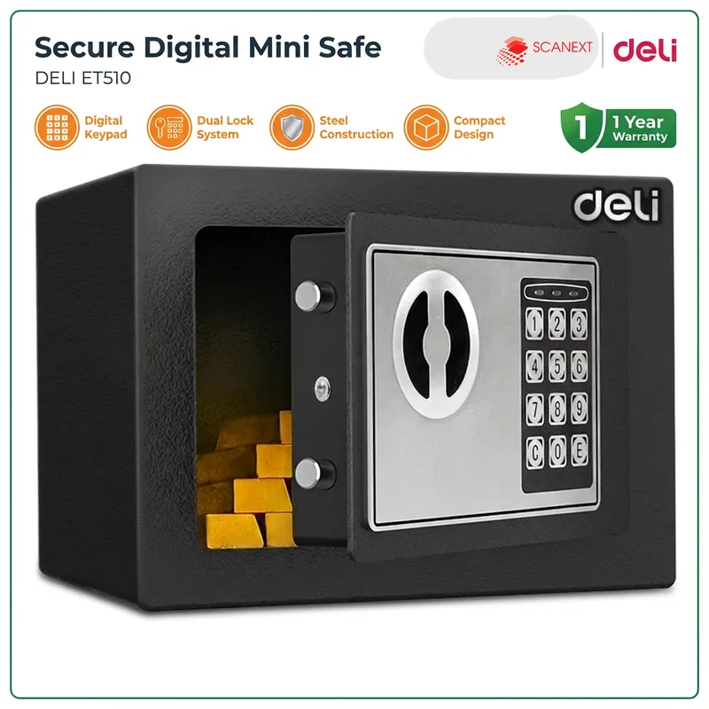 Malaysia office staff accessing digital safe box Deli ET510 for document security