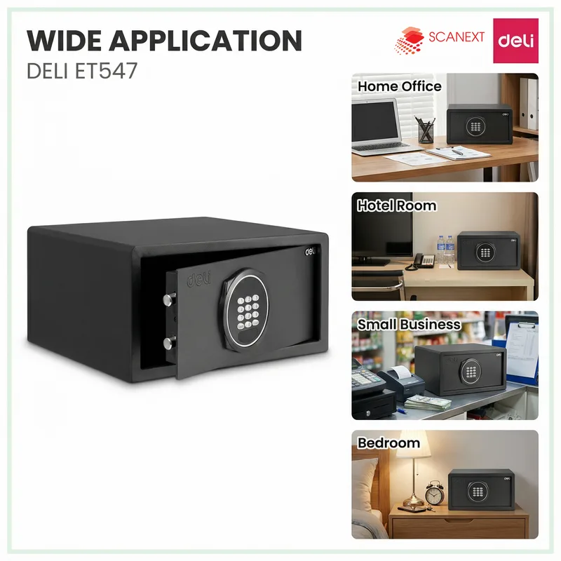 Deli ET547 digital fireproof safe box for secure document storage in Malaysia office