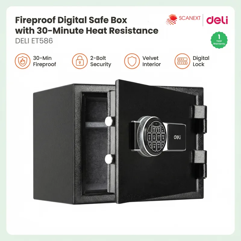 Fire-resistant Deli ET586 safe box used in Kuala Lumpur office environment