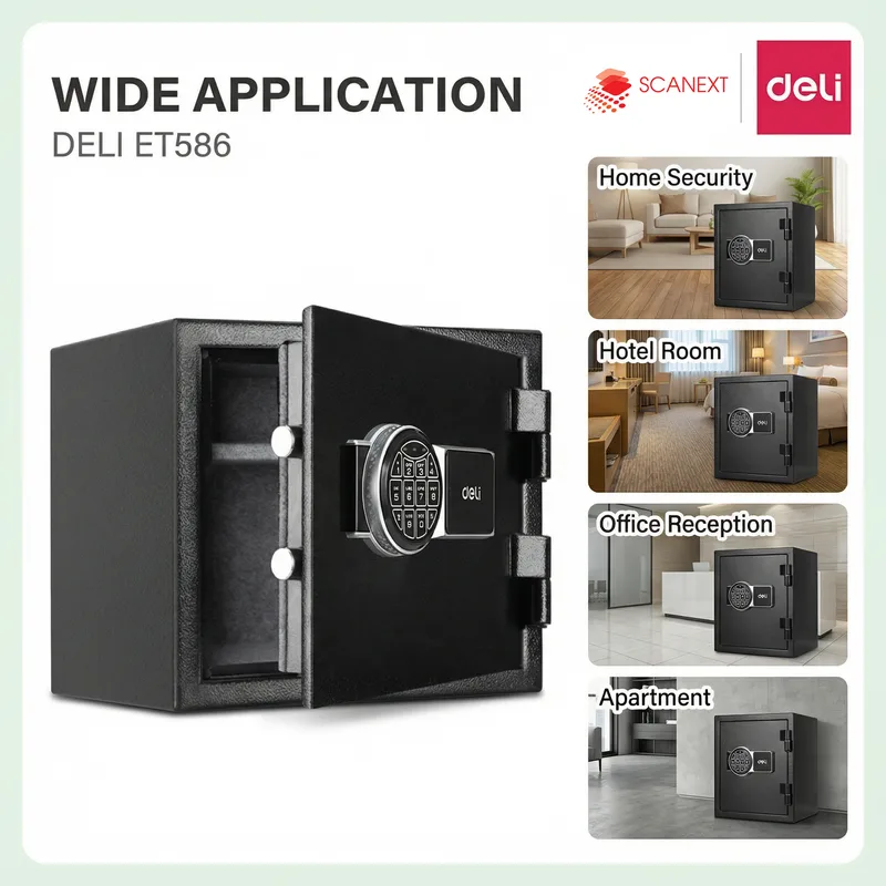 Deli ET586 digital fireproof safe box for secure document storage in Malaysia office
