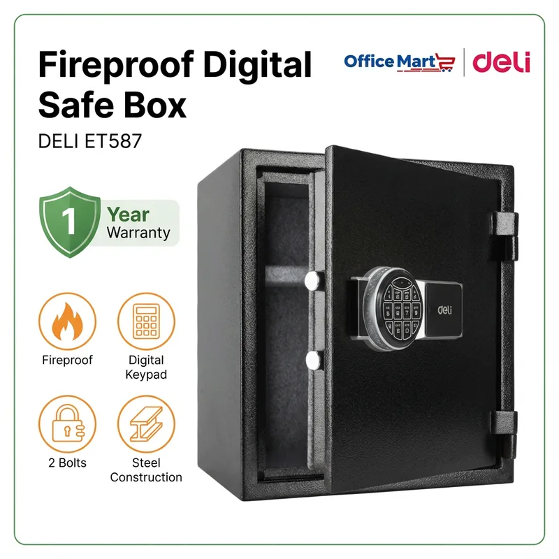 Office valuables protected using Deli ET587 safe box supplied by Scanext Malaysia