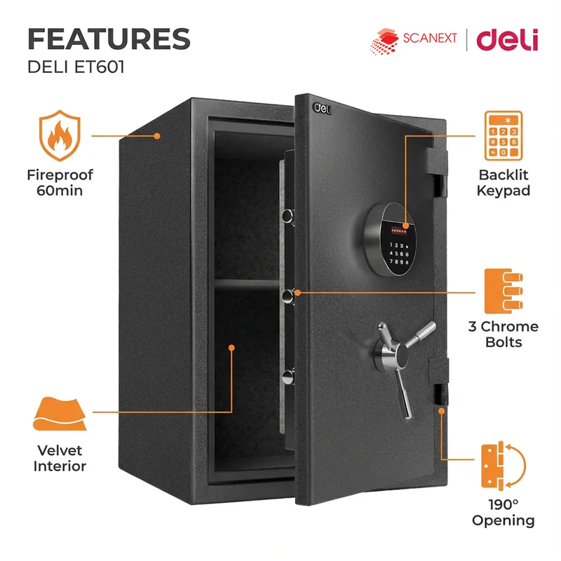 Compact digital safe box Deli ET601 for small office use in Selangor