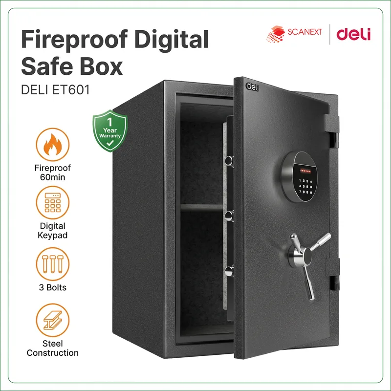 Malaysia office staff accessing Deli ET601 digital safe box for document security