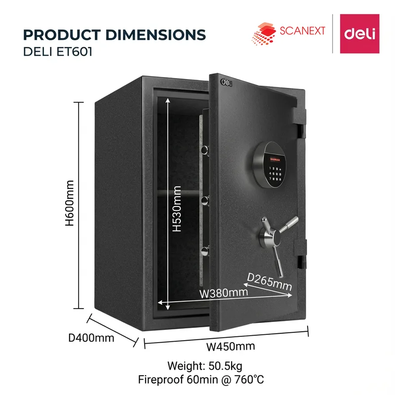 Deli ET601 office safe box suitable for SME and admin departments in Malaysia
