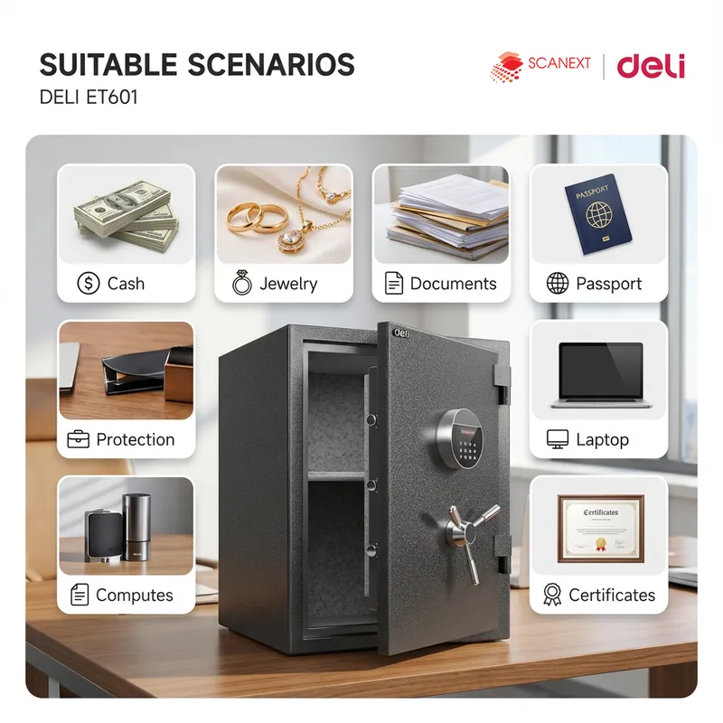 Fire-resistant Deli ET601 safe box placed in Kuala Lumpur office environment