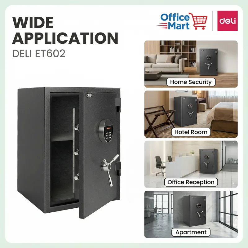 Deli ET602 digital fireproof safe box for secure document storage in Malaysia office