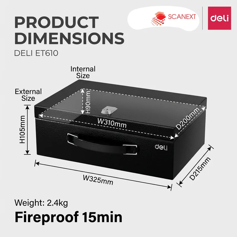 Fire-resistant Deli ET610 safe box placed in Kuala Lumpur office environment