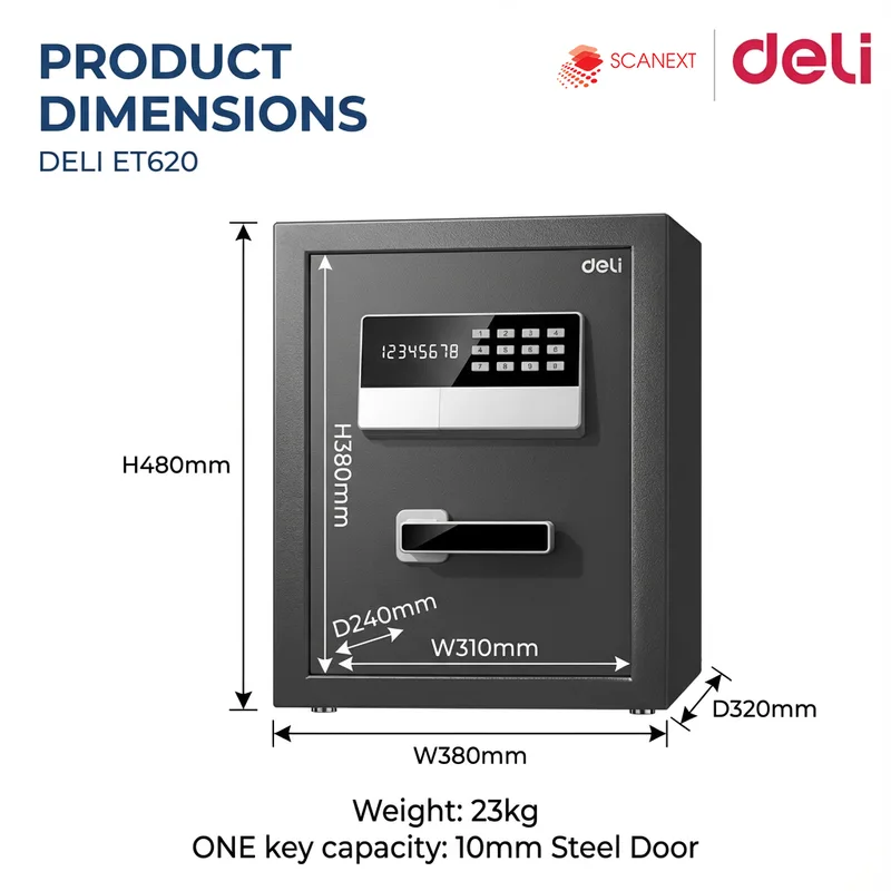 Fire-resistant Deli ET620 safe box placed in modern Kuala Lumpur office