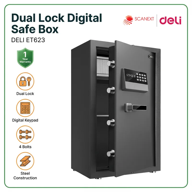 Fire-resistant Deli ET623 safe box placed in modern Kuala Lumpur office environment