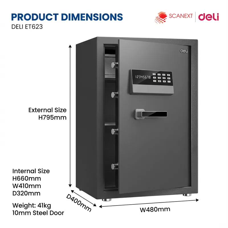 Fire-resistant Deli ET623 safe box placed in modern Kuala Lumpur office environment