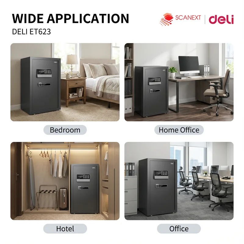 Deli ET623 digital fireproof safe box for secure office document storage in Malaysia