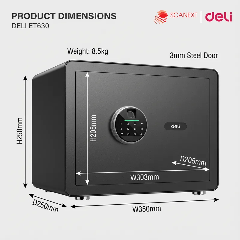 Fire-resistant Deli ET630 safe box placed in professional Kuala Lumpur office