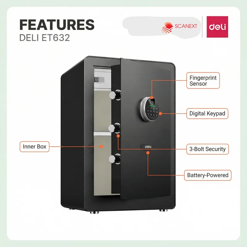 Deli ET632 office safe box suitable for SME, corporate, and admin departments in Malaysia