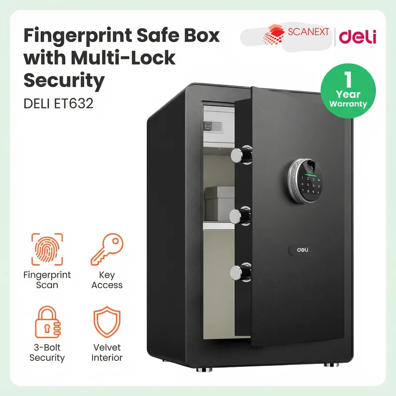 Fire-resistant Deli ET632 safe box placed in professional Kuala Lumpur office setting