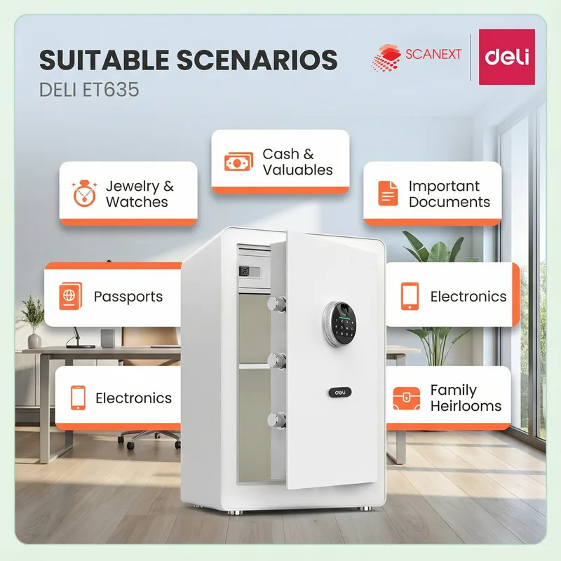 Malaysia office staff accessing Deli ET635 digital safe box for confidential document security
