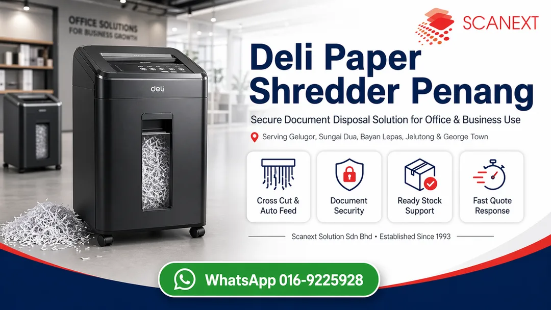 Deli paper shredder supplier in Penang by Scanext Solution for office document shredding in Gelugor