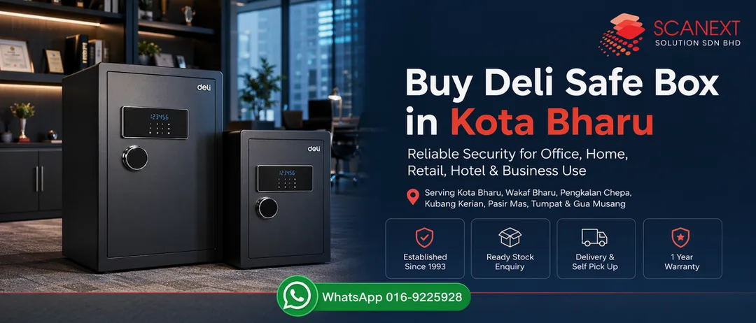 Deli safe box in Kota Bharu at Scanext Solution, suitable for office, home, retail, hotel, and business security use