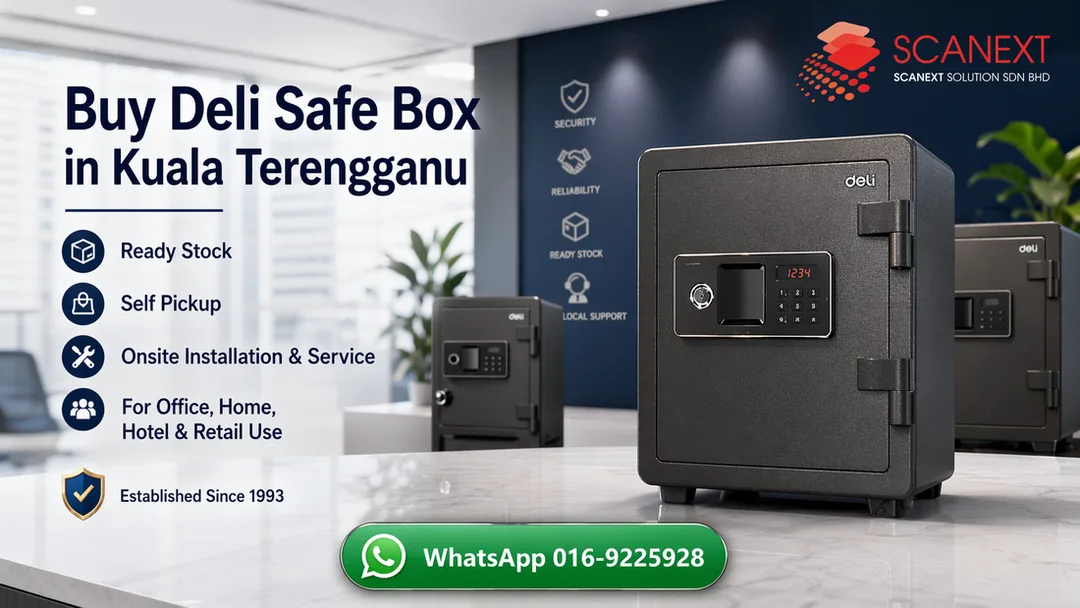 Deli safe box supplier in Kuala Terengganu by Scanext Solution for office home hotel and commercial use