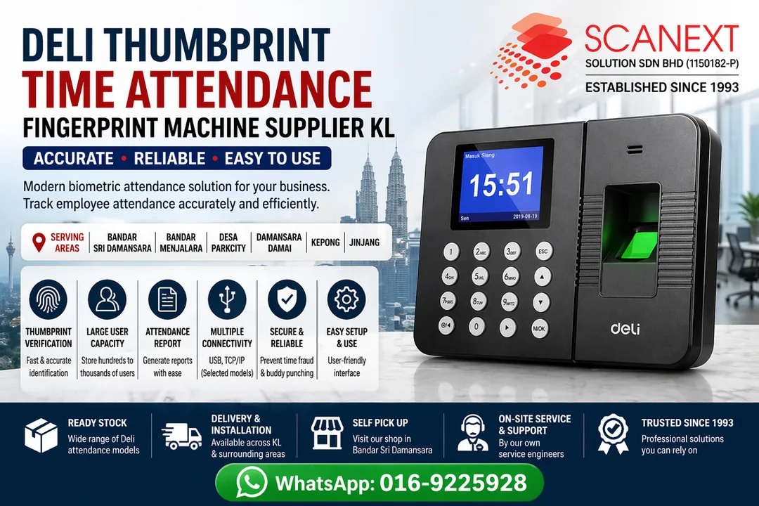 Deli Thumbprint Time Attendance Fingerprint Machine Supplier KL Scanext