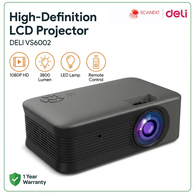Corporate office setup featuring Deli VS6002 projector for clear presentation display