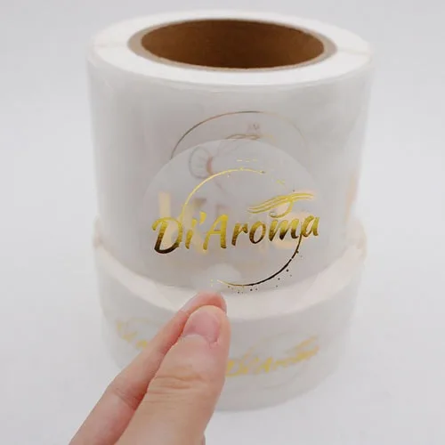 Gold Foil Print on Transparent Sticker Roll