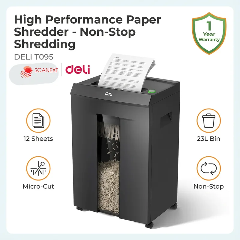 Quiet office paper shredding with Deli ET095 in Kuala Lumpur workplace