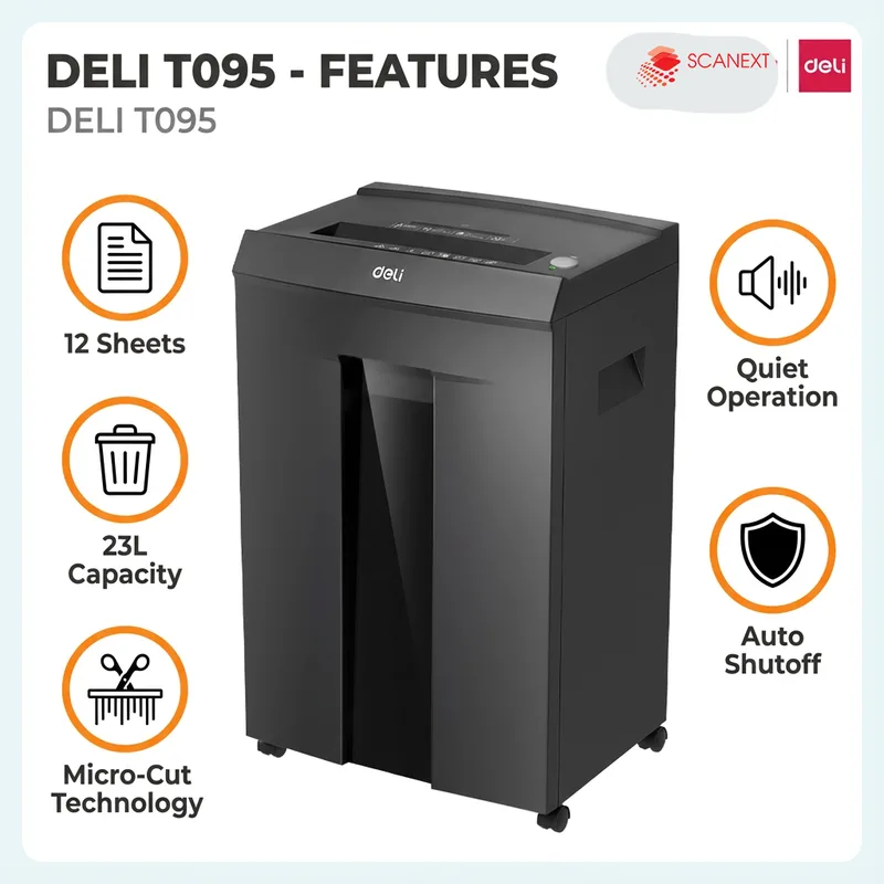 Small office document disposal using Deli ET095 shredder supplied by Scanext Malaysia