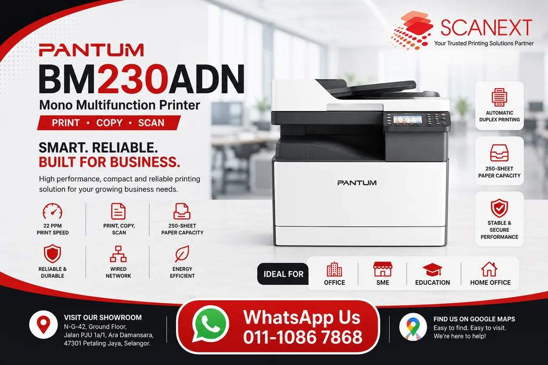Pantum BM230ADN Mono Multifunction Laser Printer Scanext Petaling Jaya