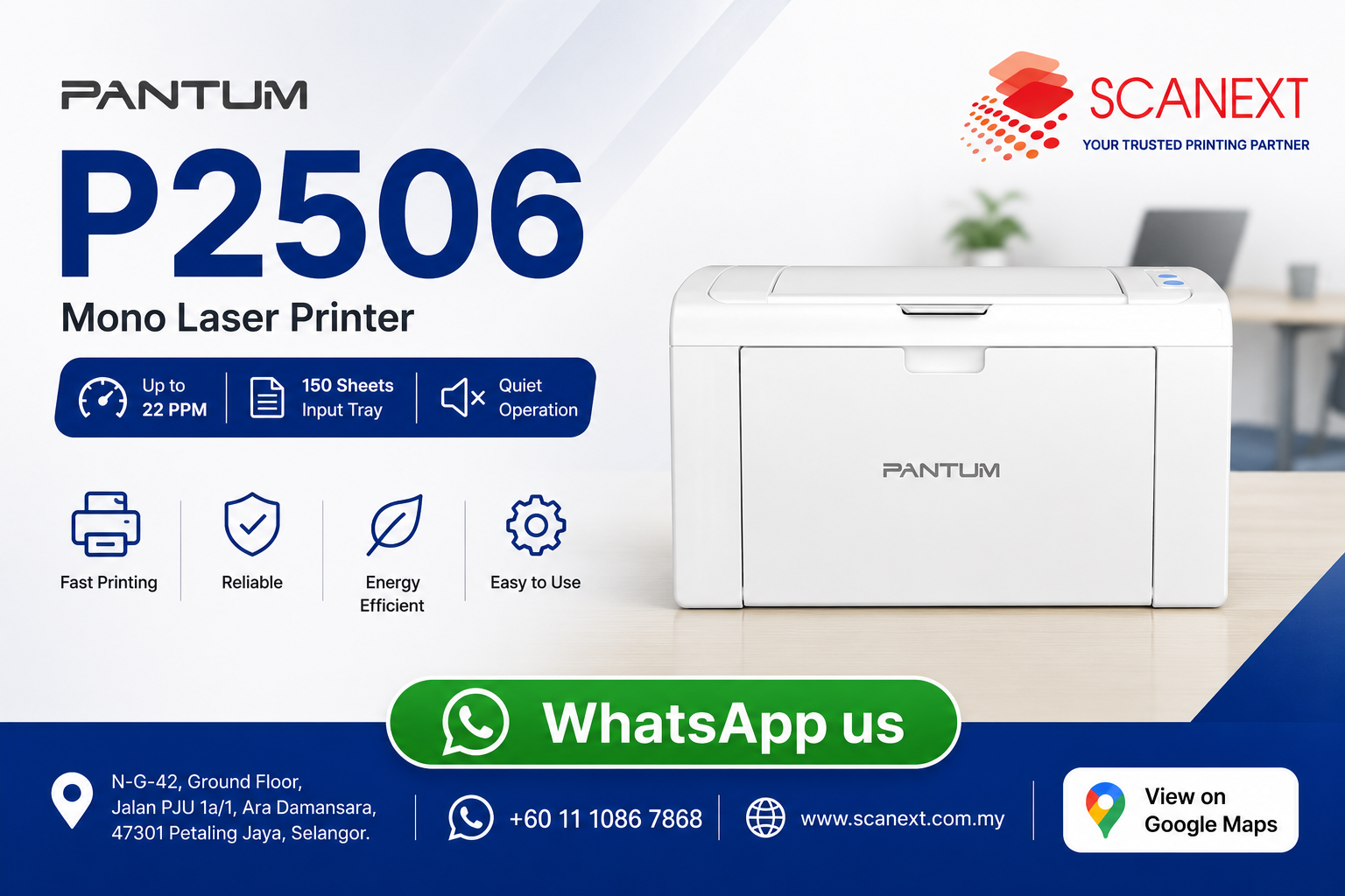 Pantum P2506 Compact High-Speed Mono Laser Printer Scanext Solution Ara Damansara